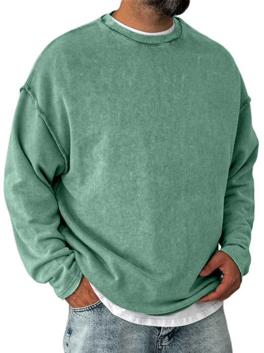 Men's Retro Round Neck Distressed Casual Comfortable Long Sleeve T-shirt