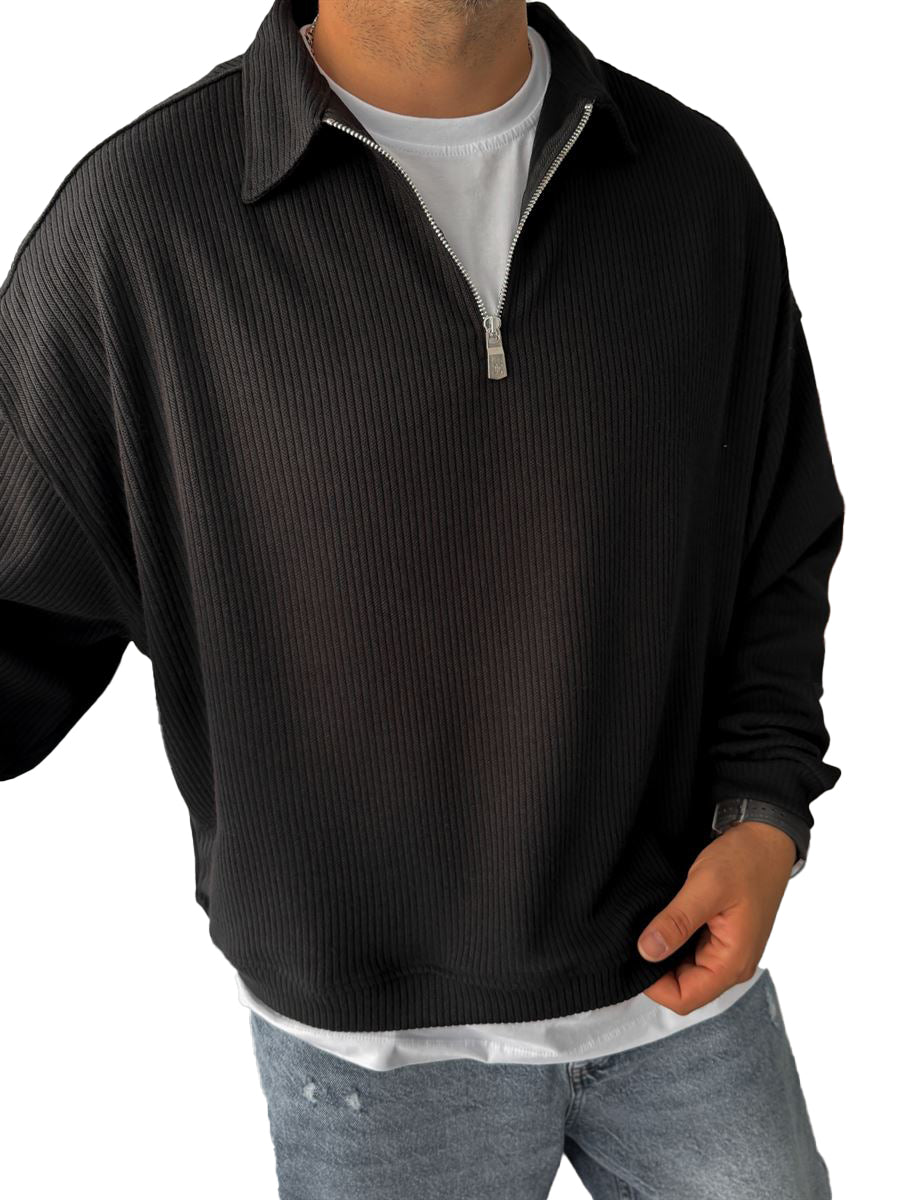 Men's Casual Everyday Zipper Ribbed Long Sleeved Sweatshirt