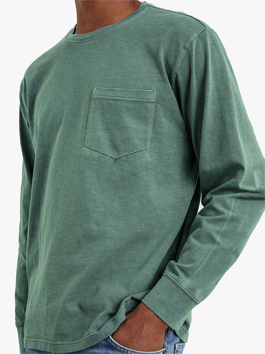 Men's Comfort Vintage Cotton Long Sleeve Basic T-Shirt With Chest Pocket