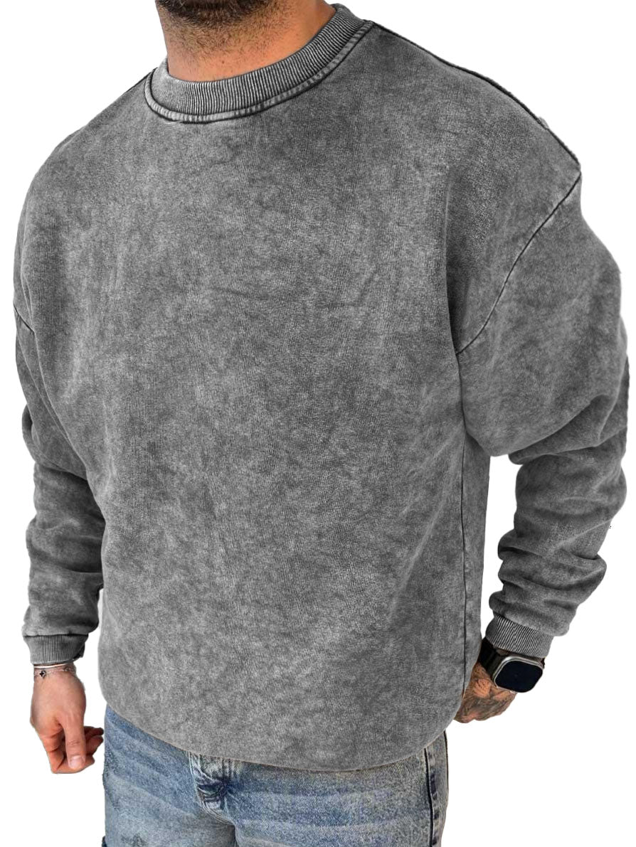 Men's Fashion Casual Washed Distressed Long Sleeve Round Neck Sweatshirt