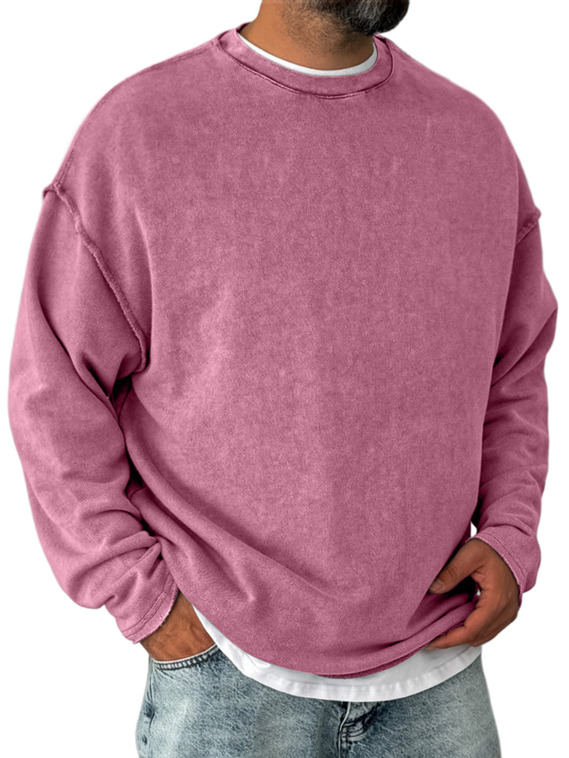 Men's Retro Round Neck Distressed Casual Comfortable Long Sleeve T-shirt