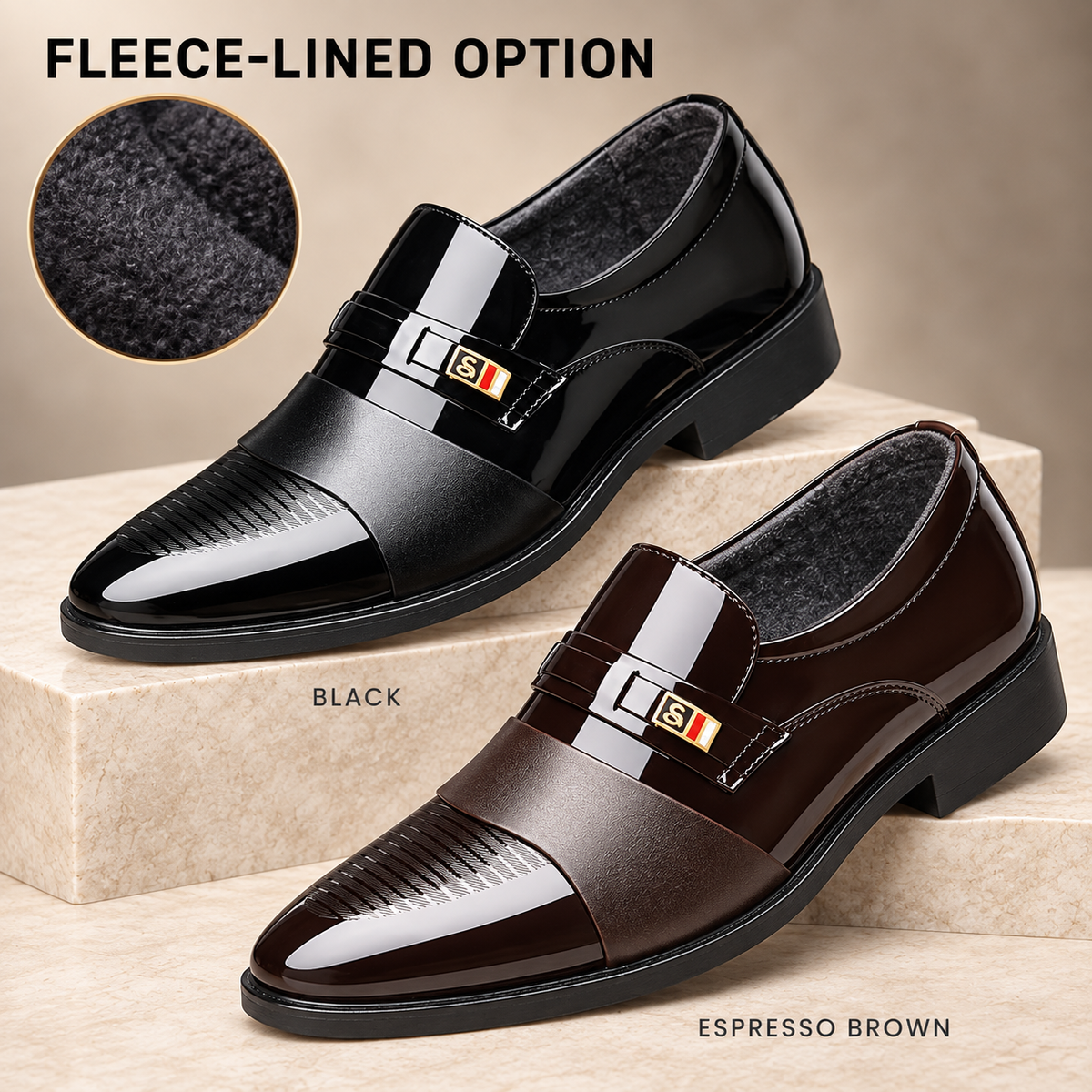 Men’s High-Shine Slip-On Dress Shoes | Black & Espresso Brown