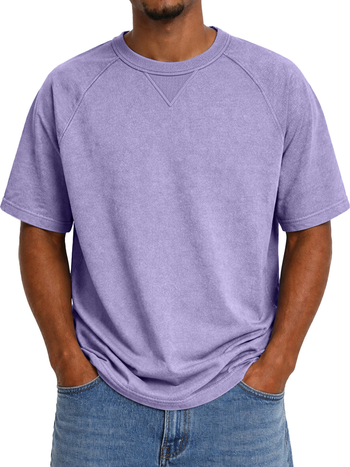Men's Crew Neck Raglan Short-sleeved T-shirt With Inverted Triangle Design