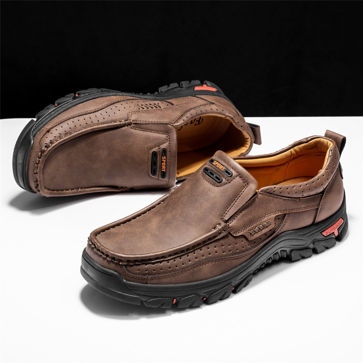 Mitchell Shoes Men's Non-slip Walking Leather Lightweight Breathable Casual Loafers