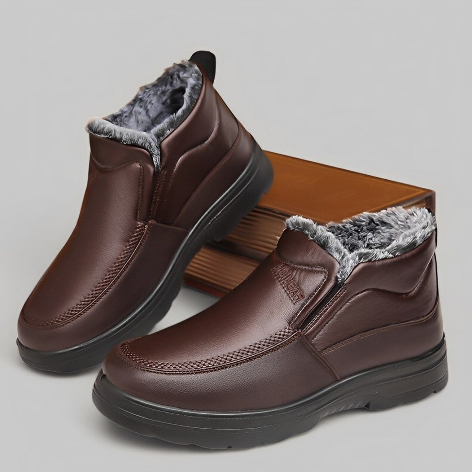 Men Orthopedic Ankle Boots Waterproof Plush Warm Leather Winter