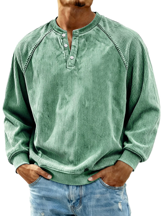 Men's Retro Corduroy Raglan Casual Long-Sleeve Henley Shirt