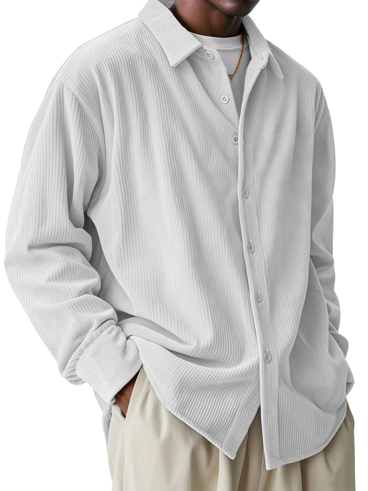 Men's Fashionable and Comfortable Pit Fabric Long Sleeve Lapel Shirt