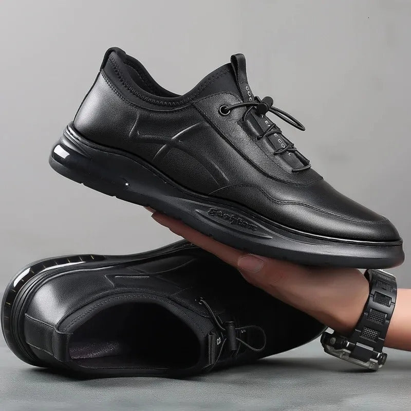 Men’s Leather Dress Sneakers – Breathable Casual Lace-Up Shoes