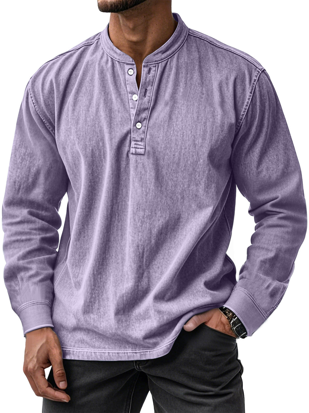 Men's Retro Casual Solid Color Long Sleeve Henley Shirt