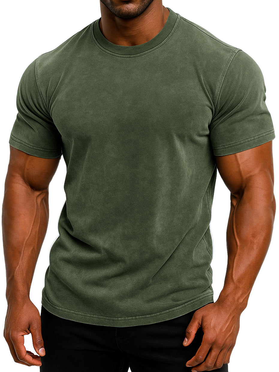 Men's 100% Cotton Retro Washed And Distressed Daily Slim Fit Short-sleeved T-shirt