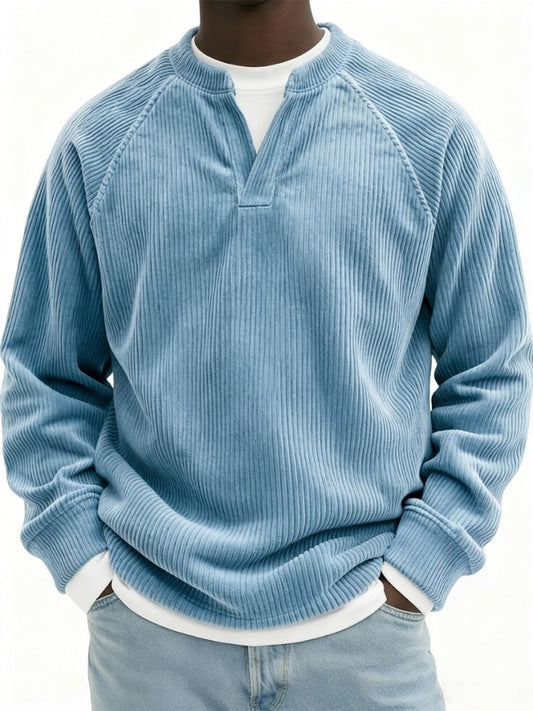 Men's Stylish Faux Two-Piece Corduroy Vintage Raglan Pullover Top