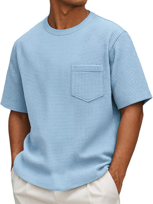 Men's Casual Simple Waffle Short Sleeve Round Neck T