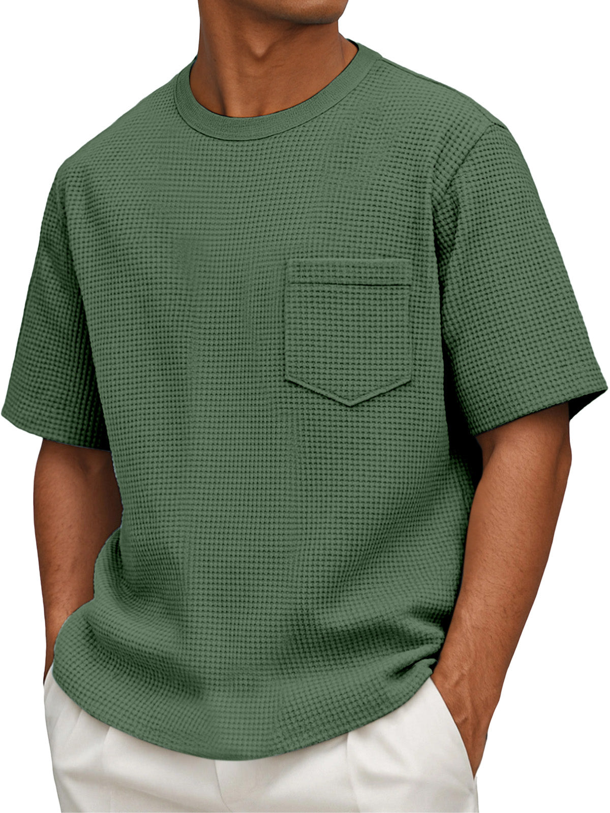 Men's Casual Simple Waffle Short Sleeve Round Neck T