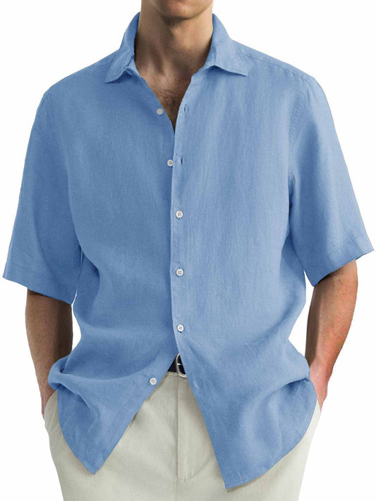 Men's Cotton Hawaiian  Summer Comfortable Casual Basic Solid Color Short Sleeve Shirt