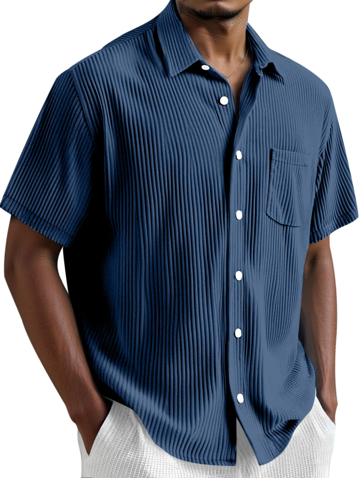 Men's Simple Solid Color Vertical Pit Short Sleeve Shirt