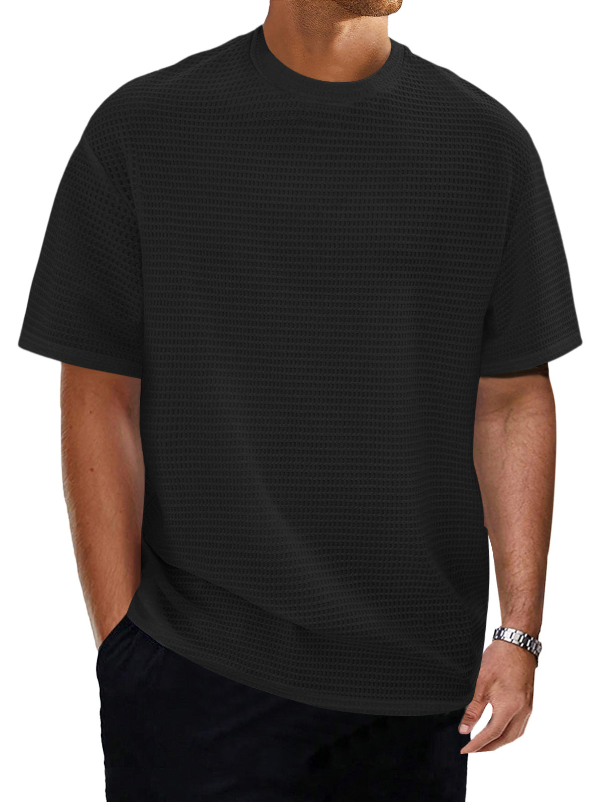 Men's Casual Round Neck Textured Solid Color Short Sleeve T-Shirt