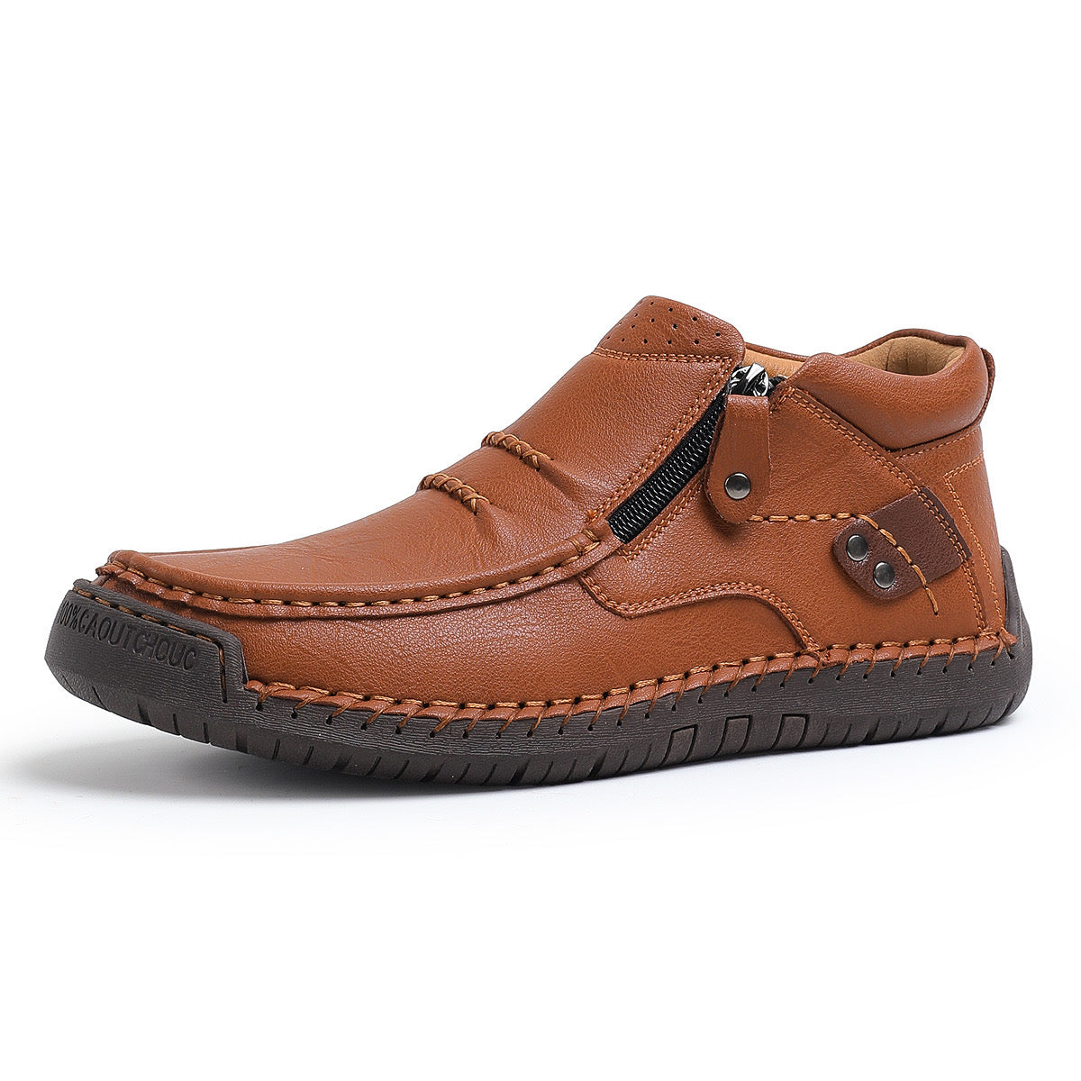 Men's Handmade Leather Boots with Arch Support & Wide Toe Box | Easy Zip Design