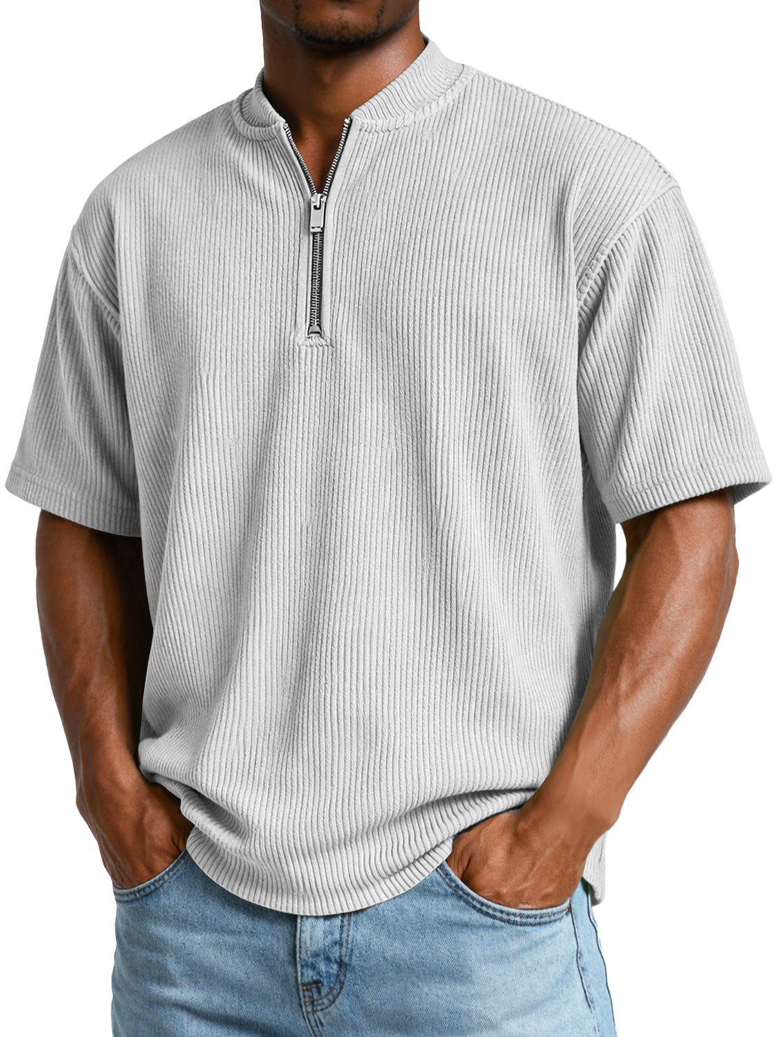 Men's Everyday Ribbed Zip-up Short-sleeved Casual T-shirt