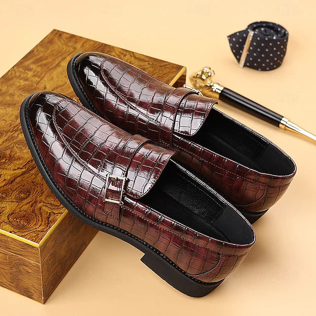 Men's Crocodile Pattern Luxury Loafers – Dark Brown Slip-On Dress Shoes