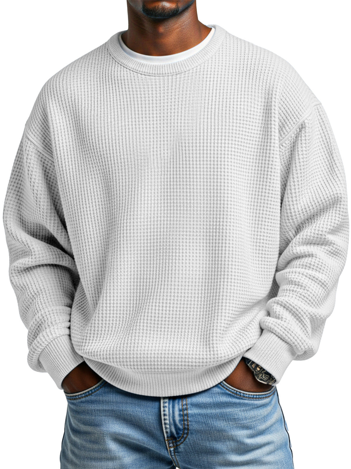 Men's Autumn Simple Waffle Neck Long Sleeve Sweater