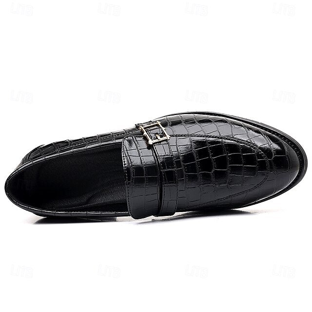 Men's Crocodile Pattern Luxury Loafers – Dark Brown Slip-On Dress Shoes