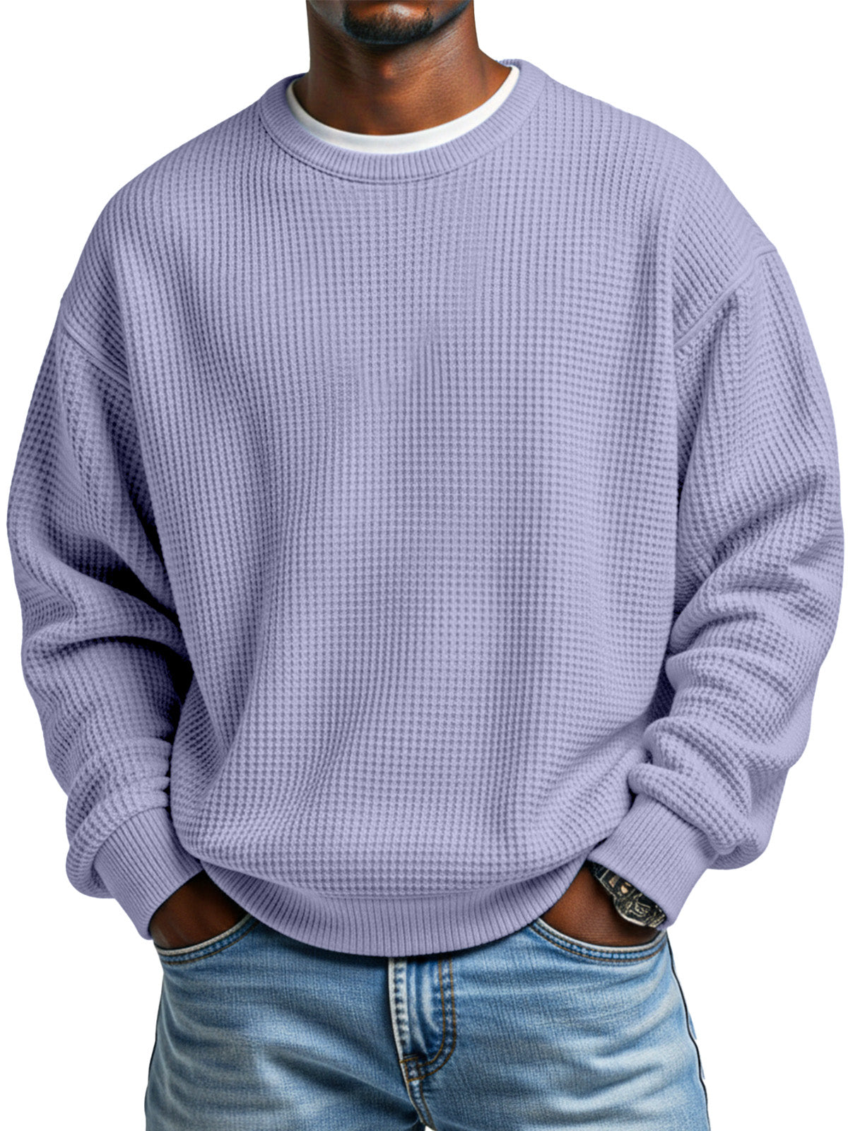 Men's Autumn Simple Waffle Neck Long Sleeve Sweater