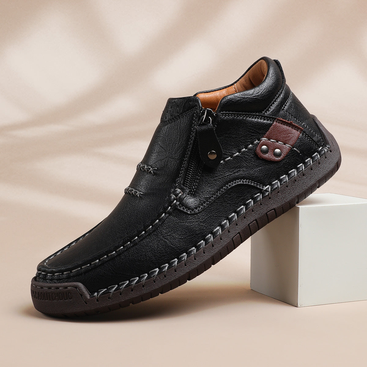 Men's Handmade Leather Boots with Arch Support & Wide Toe Box | Easy Zip Design