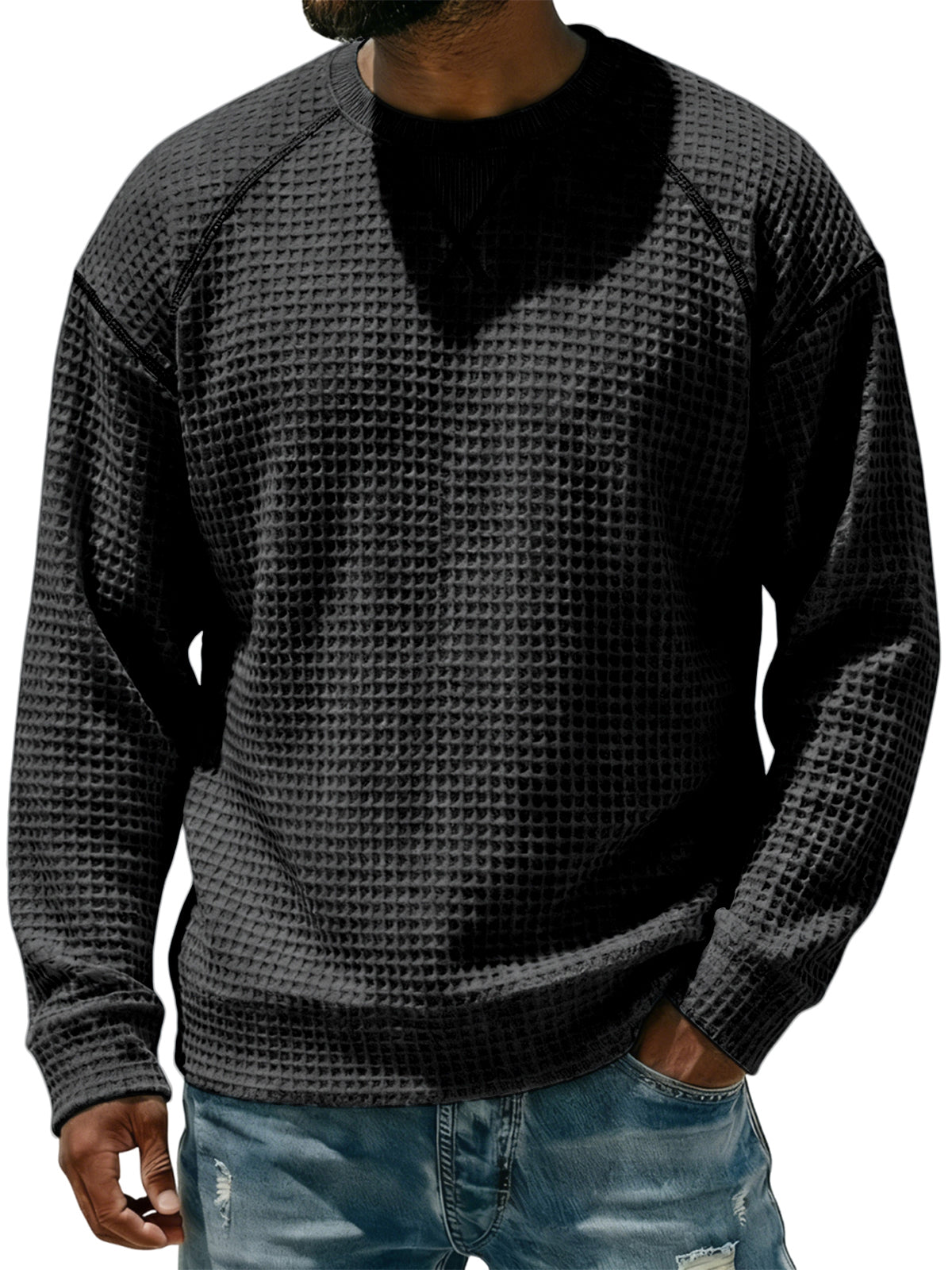 Men's Breathable Waffle Textured Raglan Sleeve Basic Pullover T-shirt