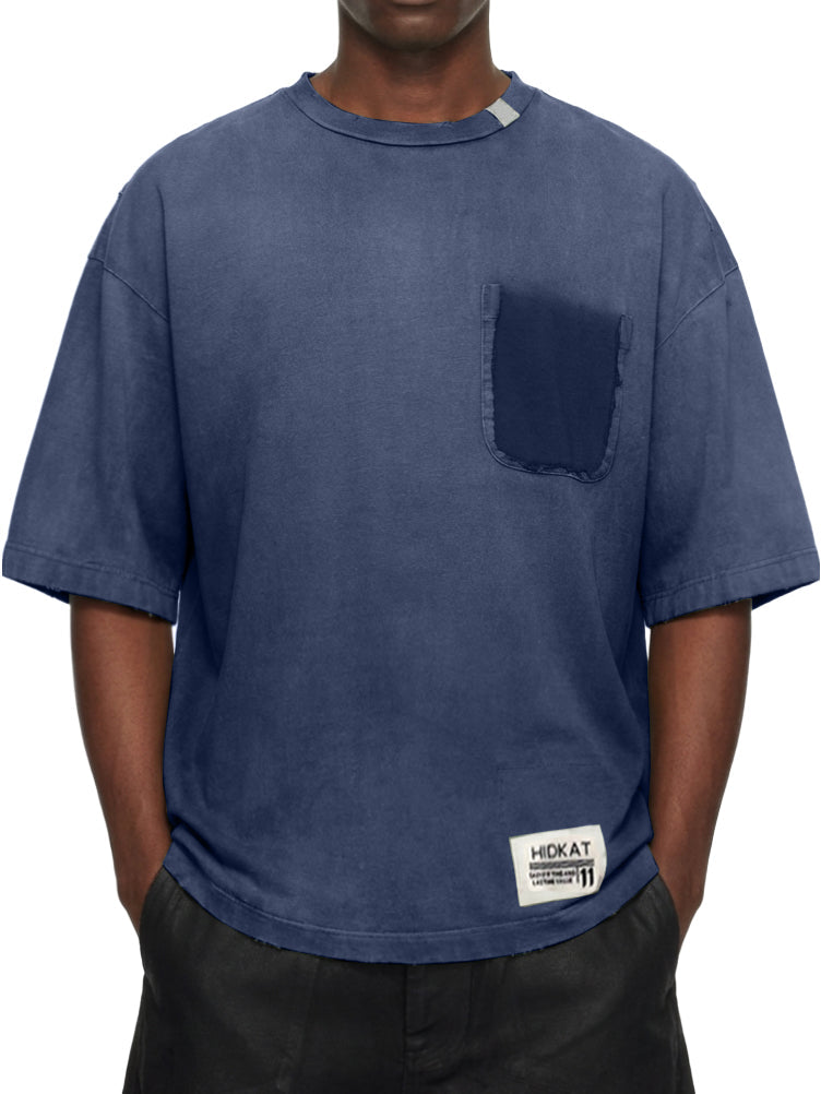 Men's Vintage Washed And Distressed Cotton Short Sleeved T-shirt