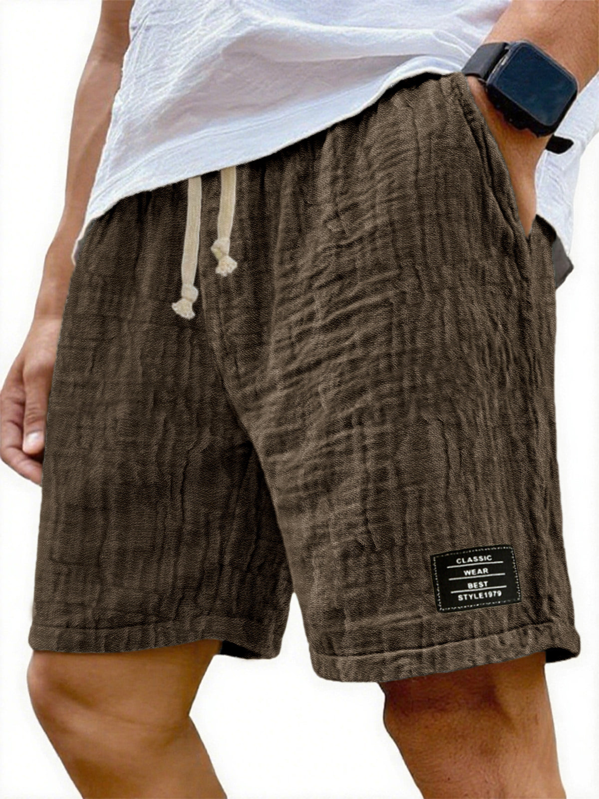 Men's Soft Crinkled Gauze Breathable Holiday Embroidery Lace-up Shorts