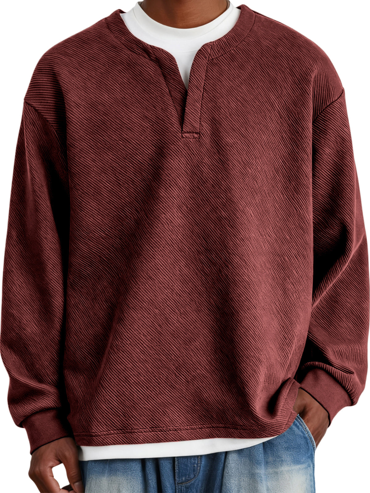 Men's Faux Two-Piece Heavyweight Twill V-Neck Pullover
