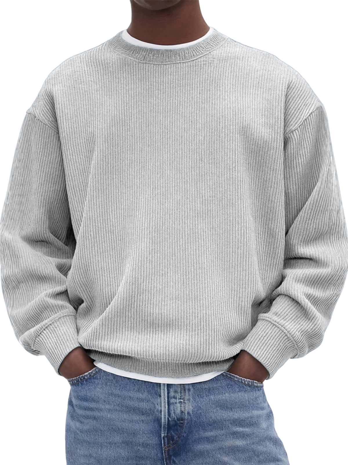 Men's Stylish Corduroy Crew Neck Basic Pullover