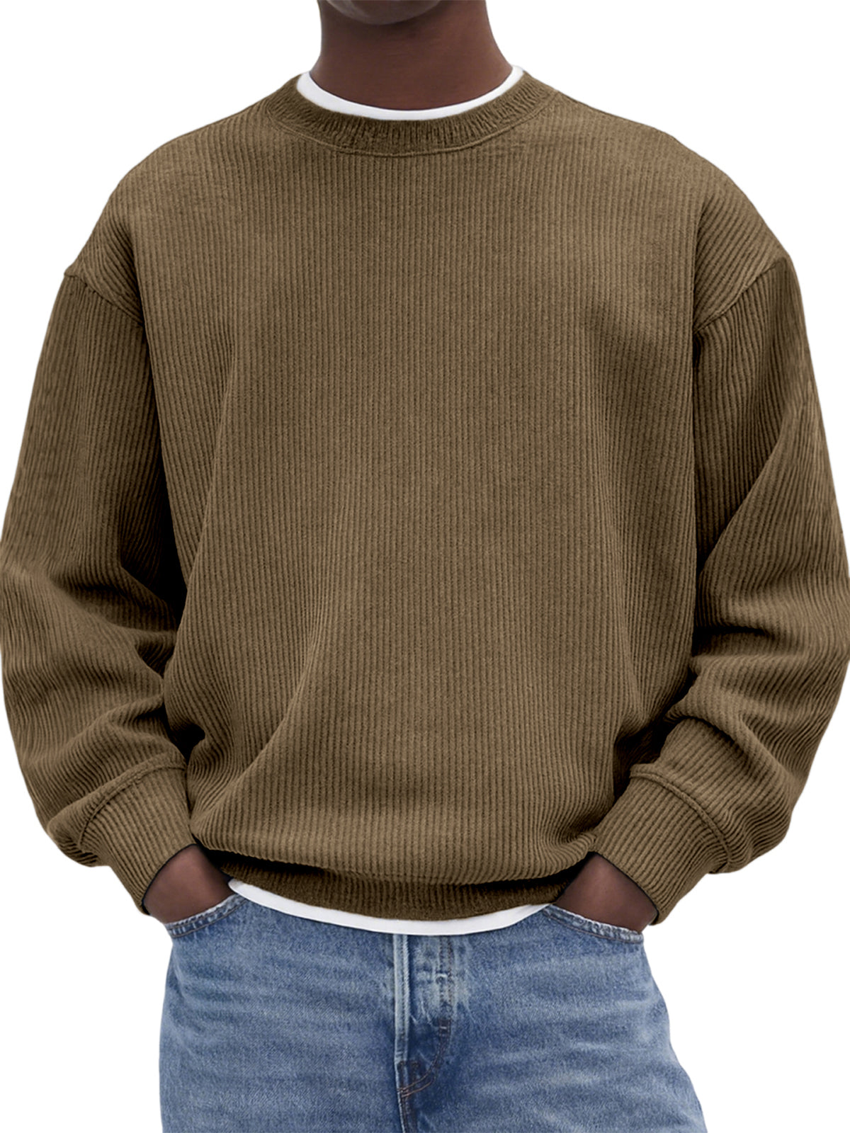Men's Stylish Corduroy Crew Neck Basic Pullover