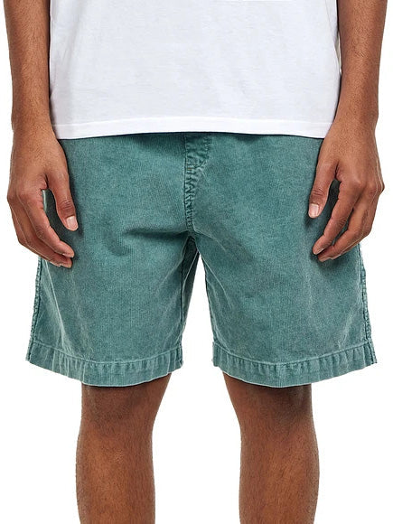 Men's Retro Distressed Corduroy Embroidered Logo Loose Stretch Waistband Pocket Shorts