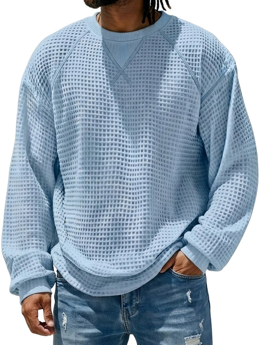 Men's Breathable Waffle Textured Raglan Patchwork Basic Pullover Top